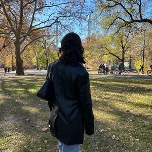 American Eagle Outfitters Oversized Black Faux Leather Blazer